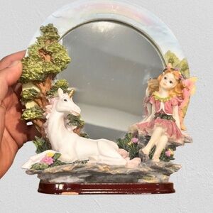 Unique Unicorn Fairy Tabletop Mirror Fantasy Whimsical Magical Decor Resin Art
